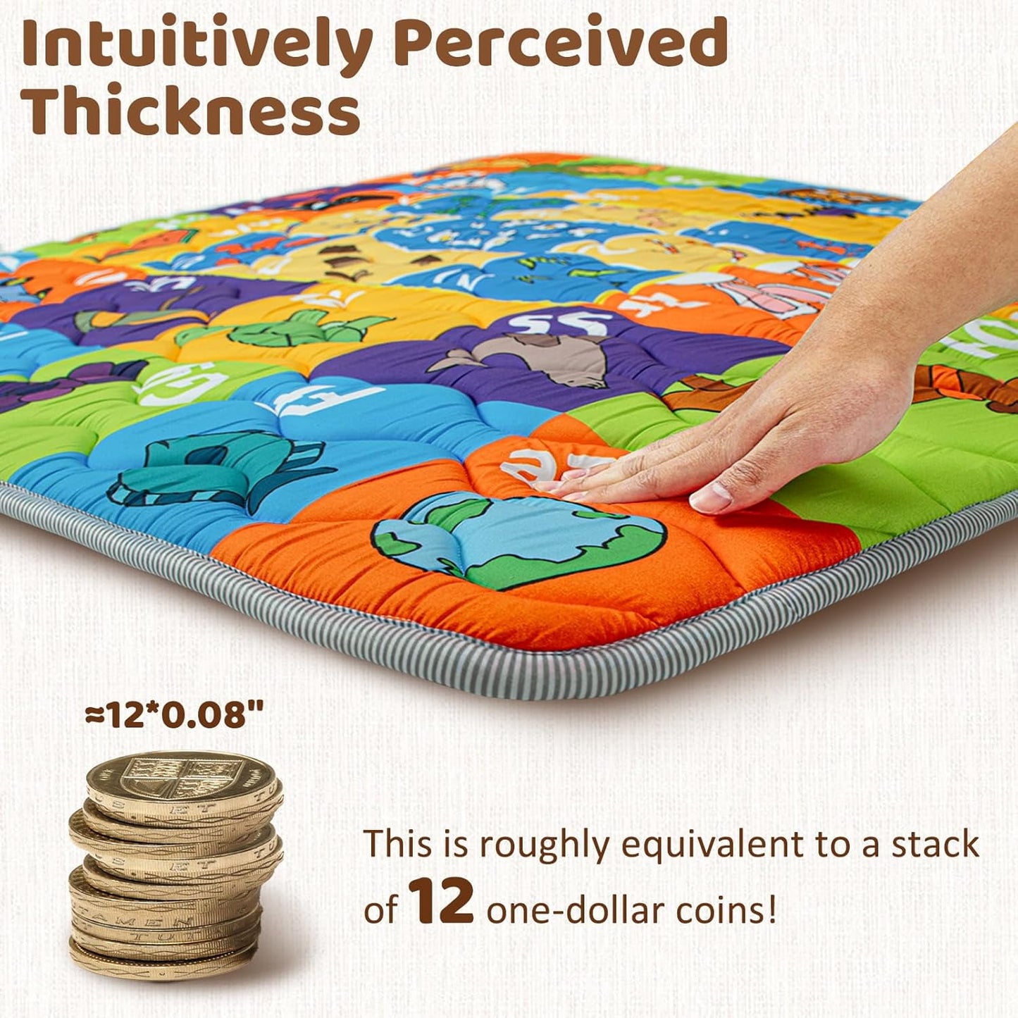 Beavtaens Baby Play Mat, Foam 50" X 50" Playpen Mat, Thick Crawling Portable Baby Floor Mat, Non-Slip, Machine Washable (Educational)