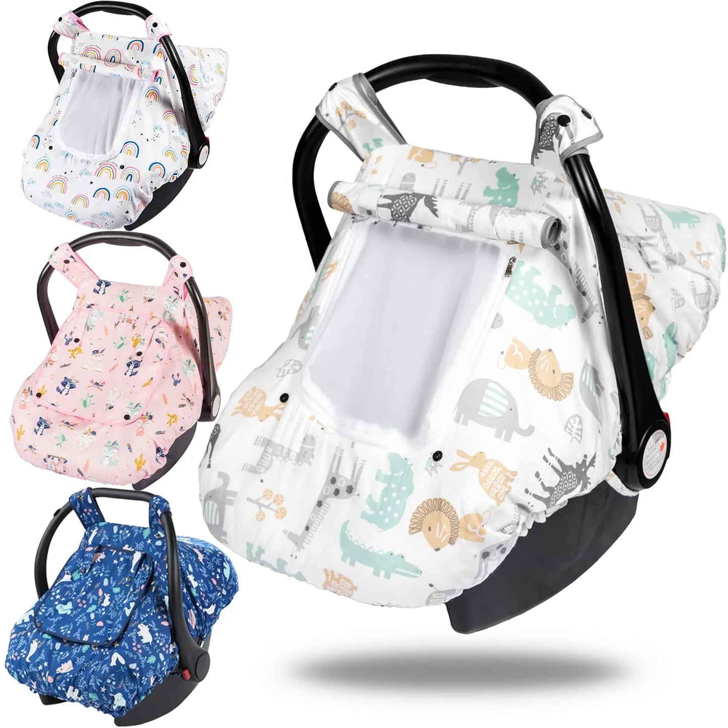 Beavtaens 3-in-1 Breathable Winter Baby Car Seat Cover with Storage Bag (White Animals)