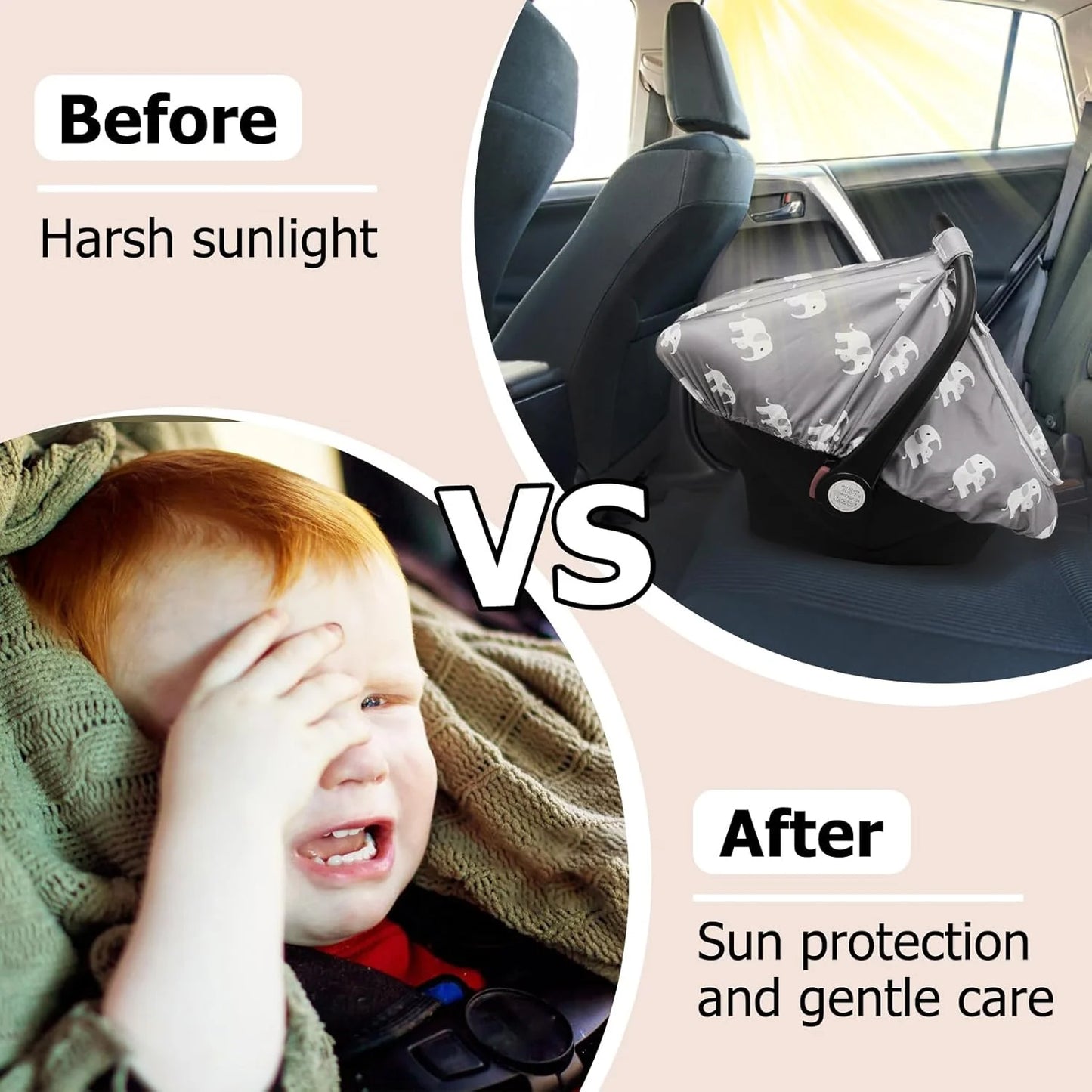 Beavtaens Car Seat Covers for Babies, Large Window Baby Car Seat Covers, Stretchy Carseat Canopy with Breathable Peekaboo, Kick-Proof & Windproof Infant Carseat Cover for Boys Girls (Elephants)