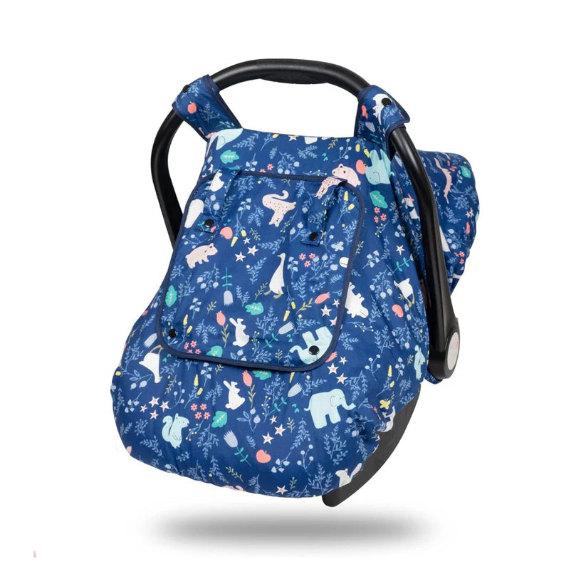 Beavtaens 3-in-1 Breathable Winter Baby Car Seat Cover with Storage Bag (Blue Animals)