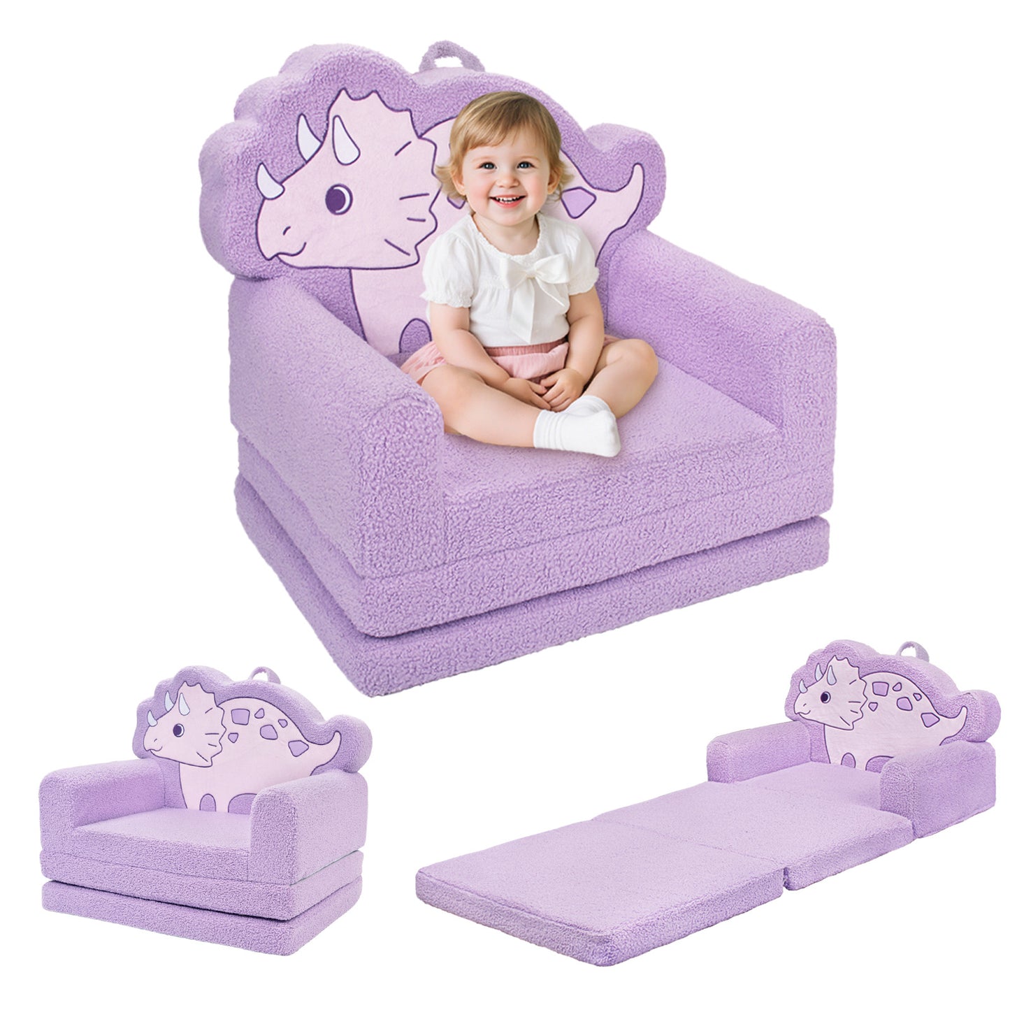 Beavtaens Toddler Couch, 2-in-1 Kids Comfy Chair with Teddy Fleece, Pink Toddler Fold Out Couch with Cute Unicorn Designs, Soft Sofa Bed for Kids