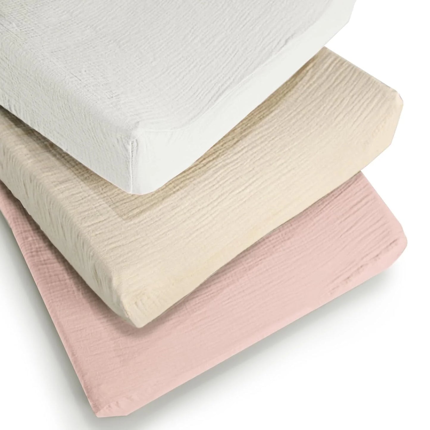 Beavtaens Muslin Changing Pad Cover, Solid Color, 100% Cotton, Washable, 3-Pack, for 0-2 Years Infant Boys Girls(Light Pink)