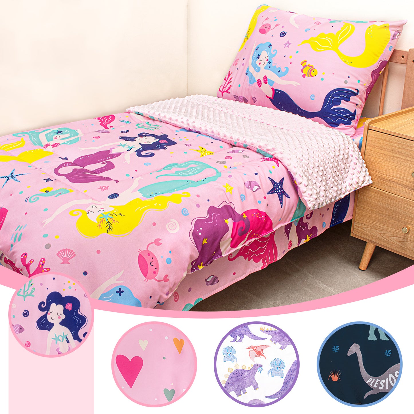 Baby Crib Bedding Set for Boy Girls, 4-Piece, Includes Pillowcase, Crib Sheet, Quilt, and Crib Fitted Sheet (Mermaid)