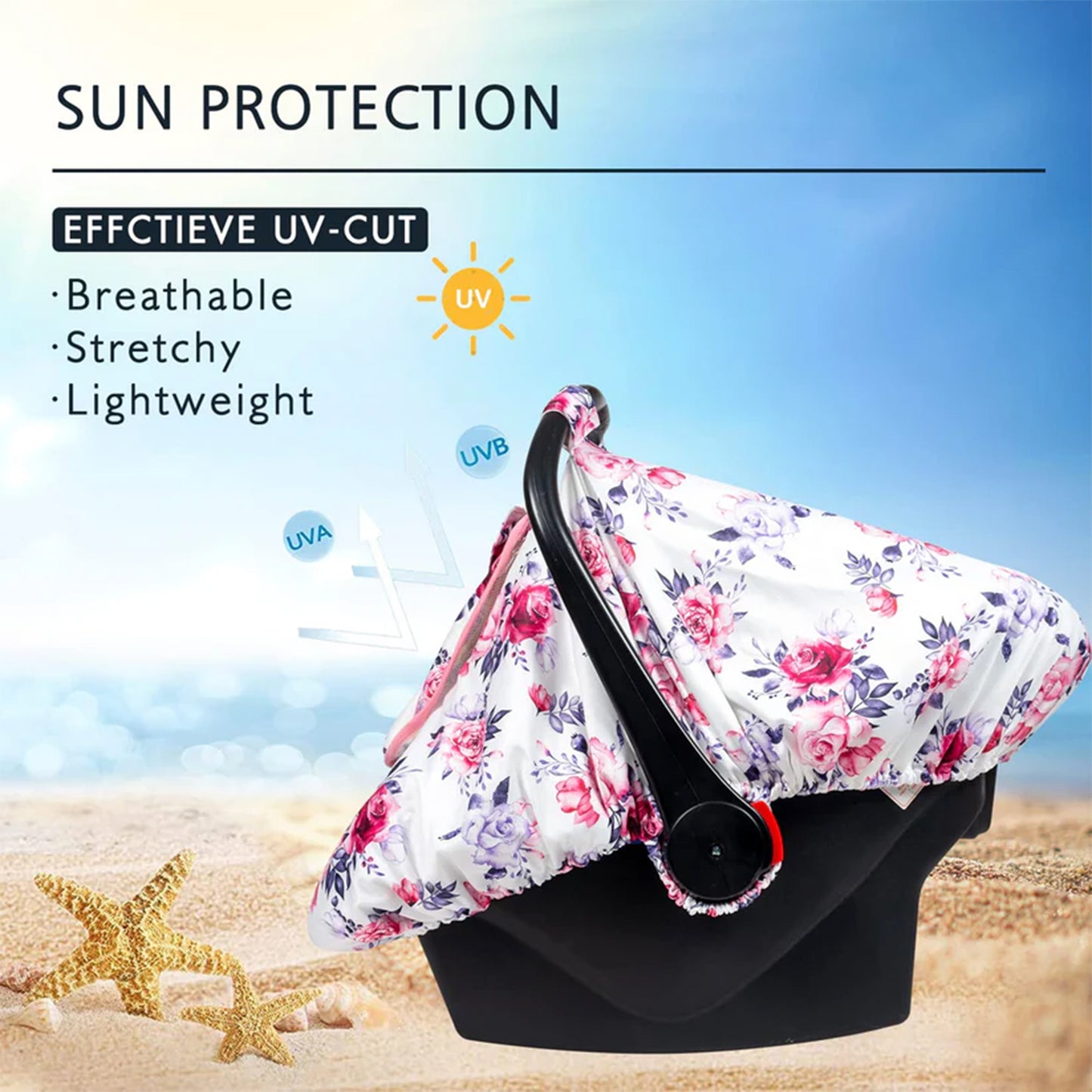 Beavtaens 3-in-1 Breathable Winter Baby Car Seat Cover with Storage Bag (Purple Flower)