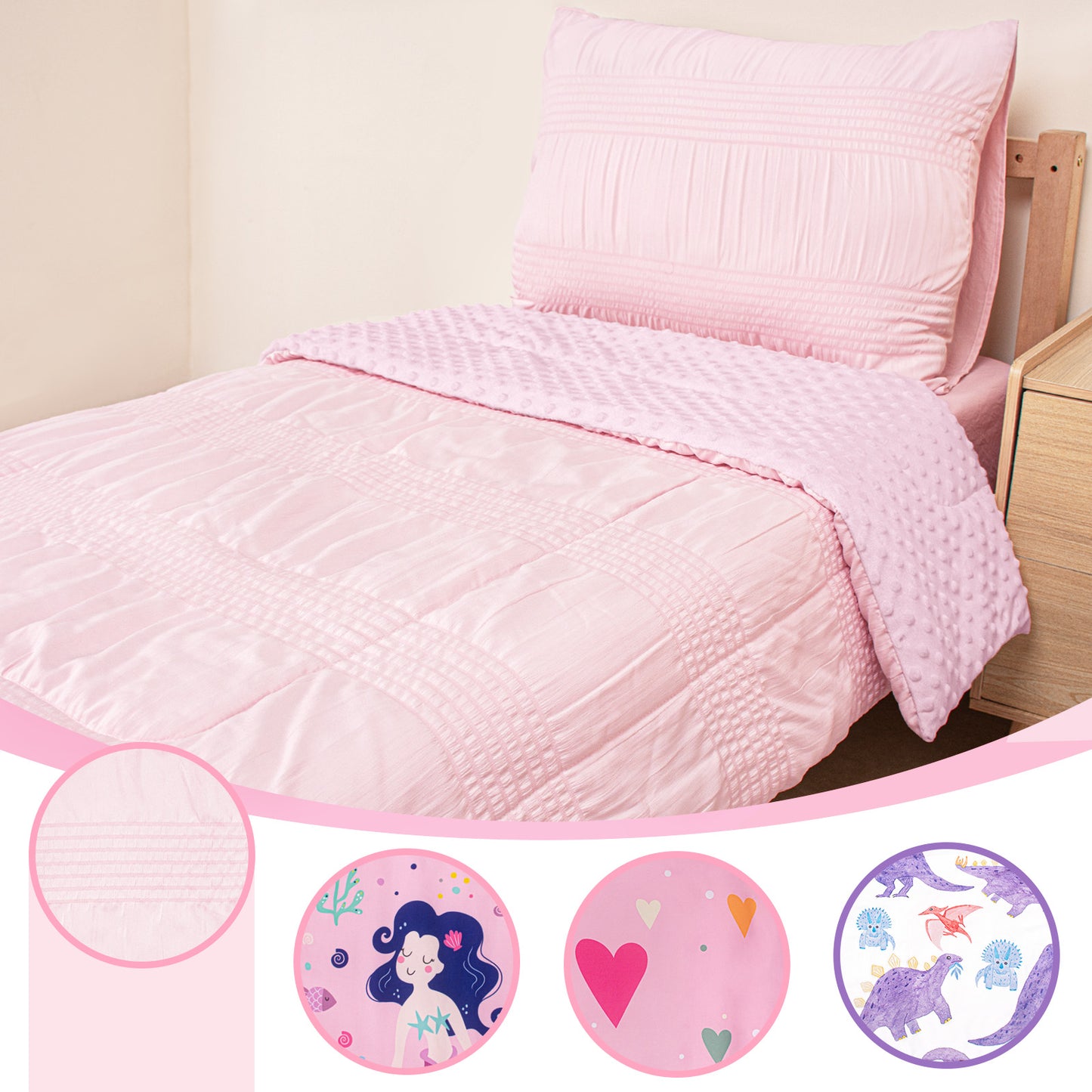 Baby Crib Bedding Set for Boy Girls, 4-Piece, Includes Pillowcase, Crib Sheet, Quilt, and Crib Fitted Sheet (Pink)