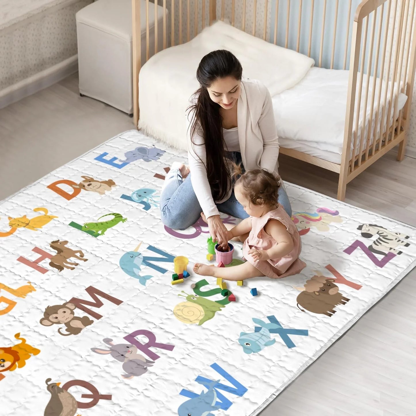 Beavtaens Baby Play Mat, 71x59 Playpen Mat (Animal Alphabets)