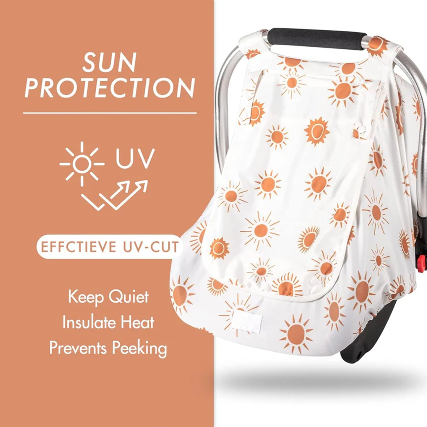 Beavtaens Car Seat Covers for Babies, Large Window Baby Car Seat Covers, Stretchy Carseat Canopy with Breathable Peekaboo, Kick-Proof & Windproof Infant Carseat Cover for Boys Girls (Sun)