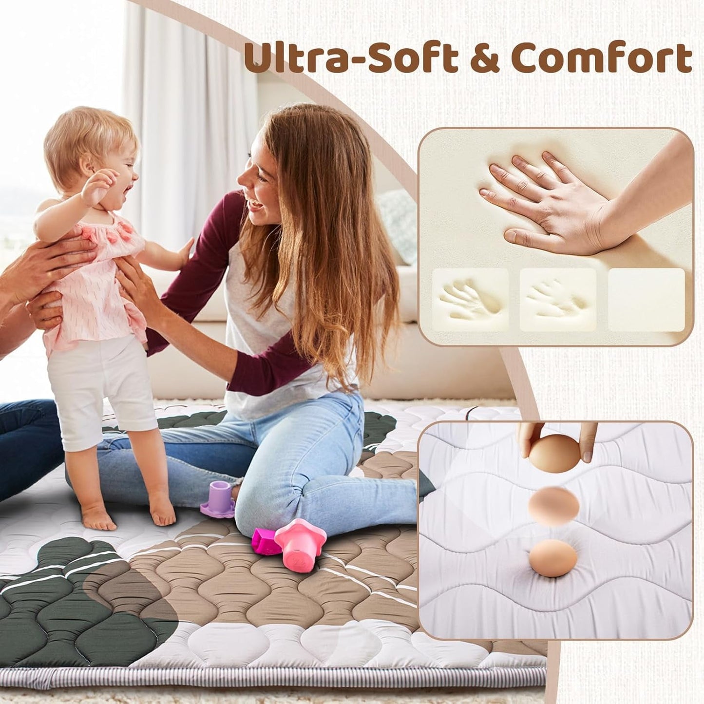 Beavtaens Baby Play Mat, Foam 50" X 50" Playpen Mat, Thick Crawling Portable Baby Floor Mat, Non-Slip, Machine Washable (Scandinavian)