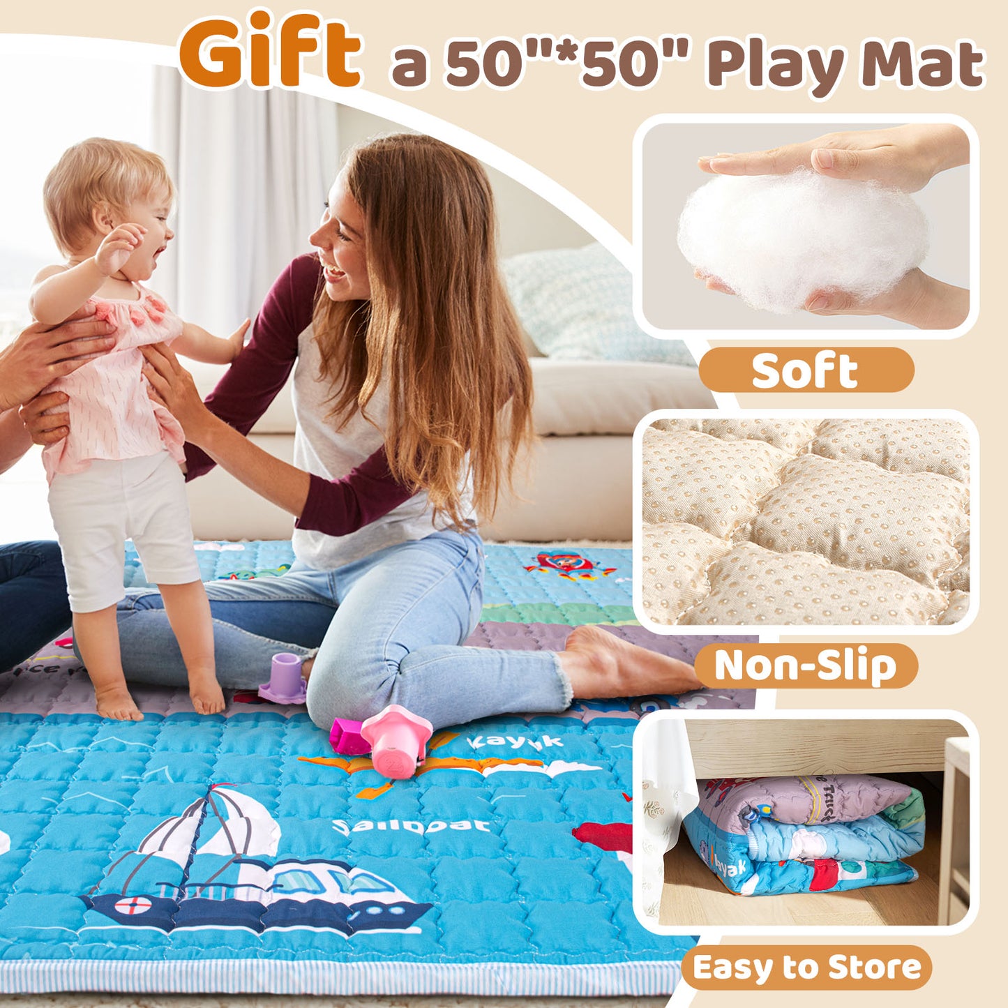 Beavtaens Baby Play Yard with Mat, 50"x50" Playpen for Babies and Toddlers, Safe and Non-Slip Baby Play Area with Zippered Door and Carrying Bag, Infant Travel Fence with Visible Mesh