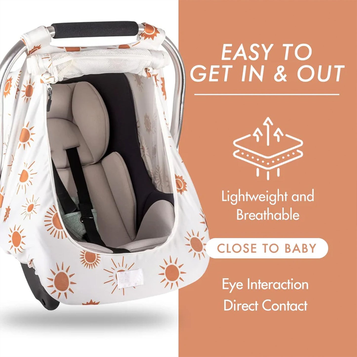 Beavtaens Car Seat Covers for Babies, Large Window Baby Car Seat Covers, Stretchy Carseat Canopy with Breathable Peekaboo, Kick-Proof & Windproof Infant Carseat Cover for Boys Girls (Sun)