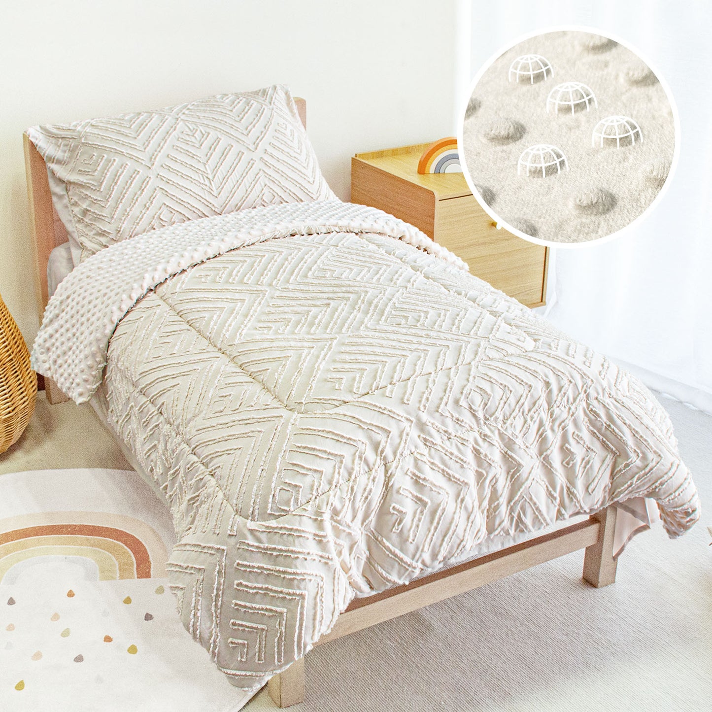 Baby Crib Bedding Set for Boy Girls, 4-Piece, Includes Pillowcase, Crib Sheet, Quilt, and Crib Fitted Sheet (White)