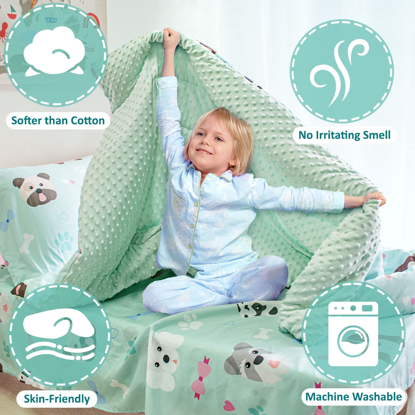 Baby Crib Bedding Set for Boy Girls, 4-Piece, Includes Pillowcase, Crib Sheet, Quilt, and Crib Fitted Sheet (Green Puppies)