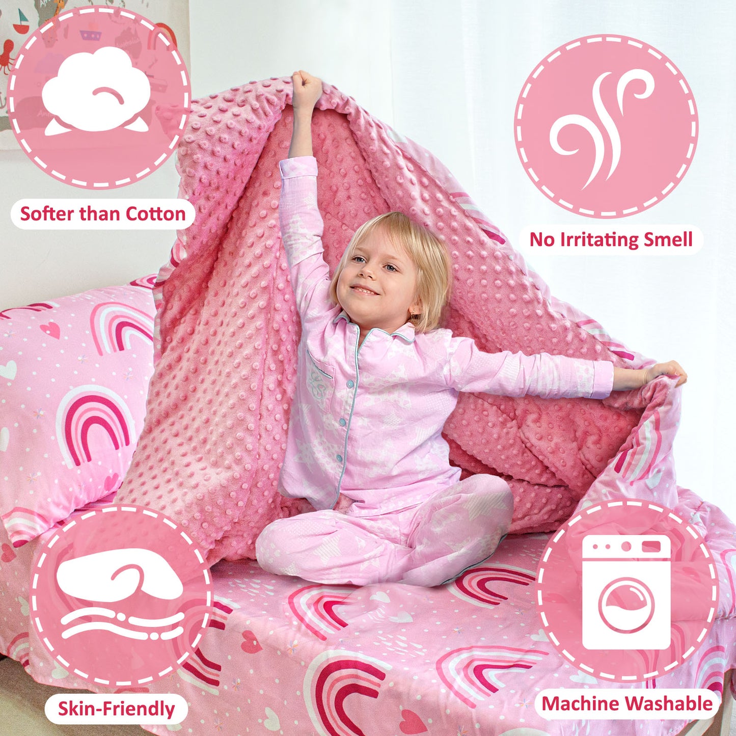 Baby Crib Bedding Set for Boy Girls, 4-Piece, Includes Pillowcase, Crib Sheet, Quilt, and Crib Fitted Sheet (Pink Rainbow)