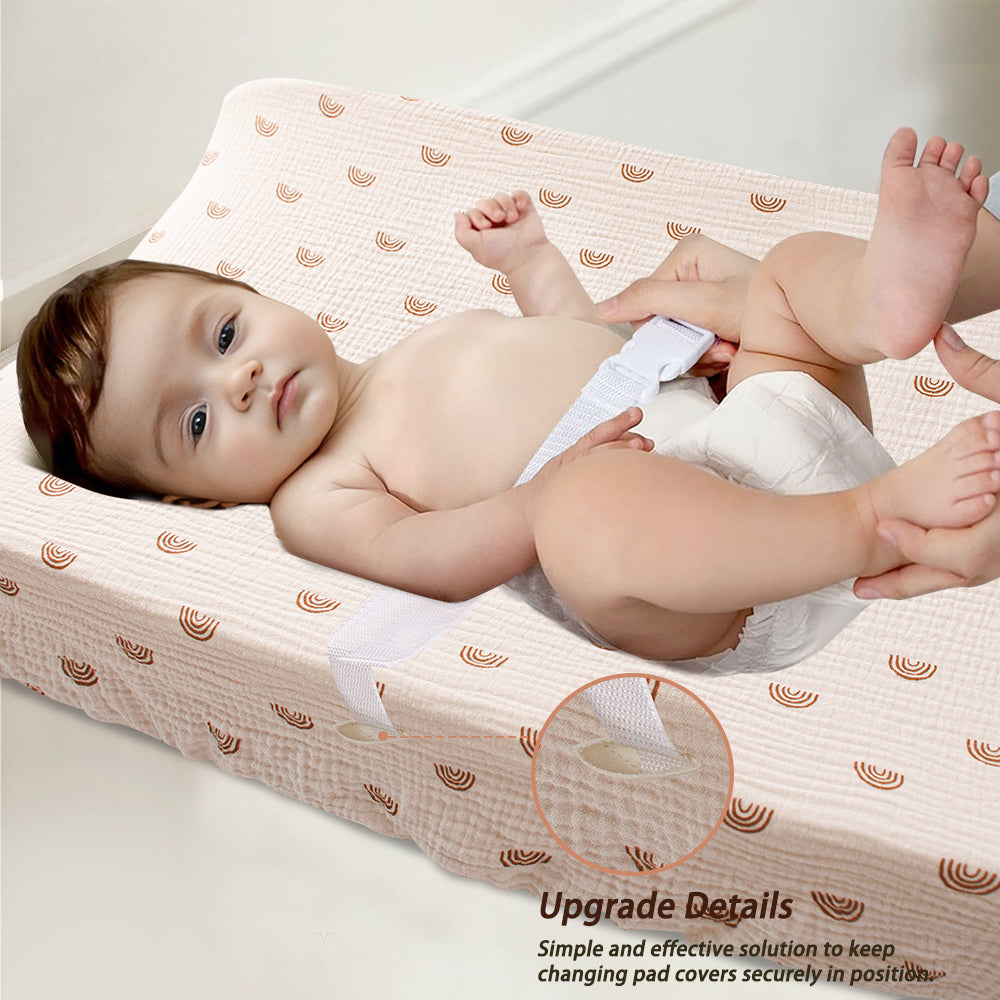 Beavtaens Muslin Changing Pad Cover, Solid Color, 100% Cotton, Washable, 3-Pack, for 0-2 Years Infant Boys Girls (Rainbows)