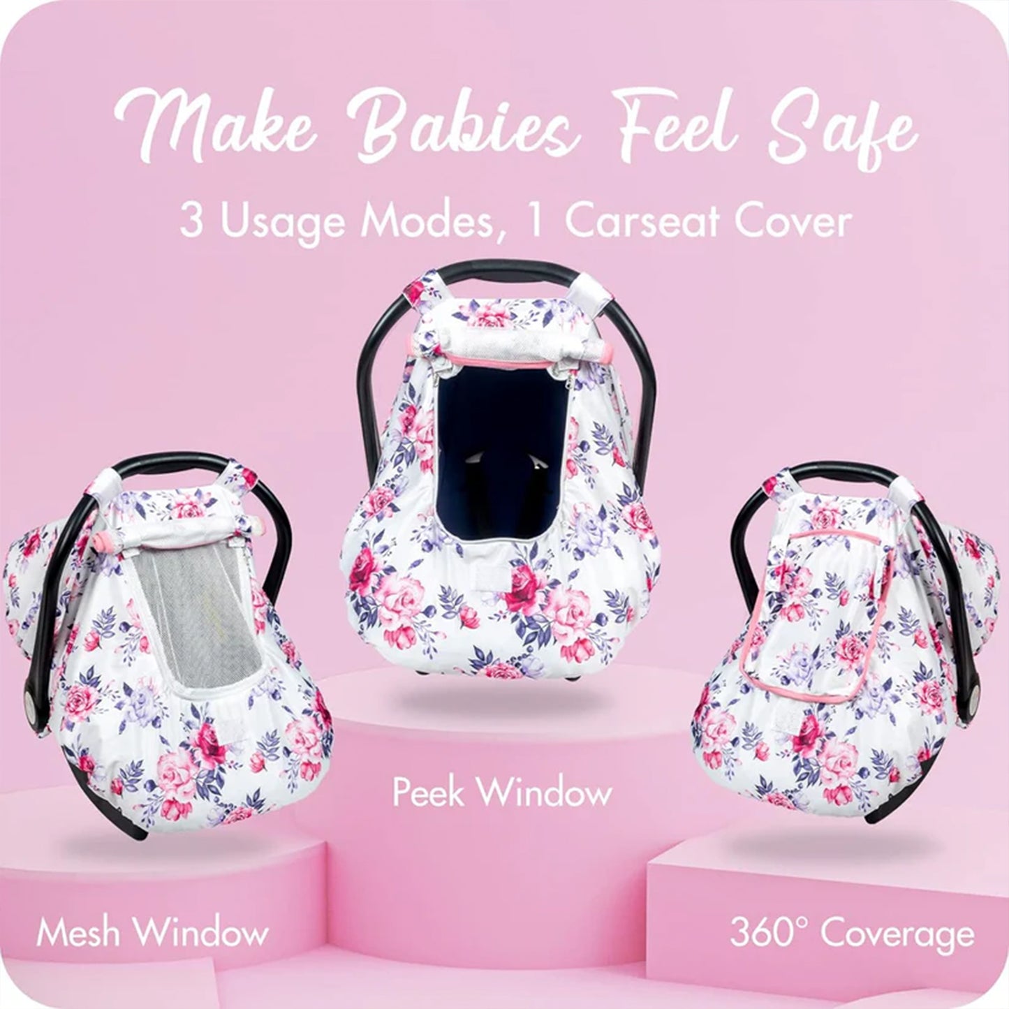 Beavtaens 3-in-1 Breathable Winter Baby Car Seat Cover with Storage Bag (Purple Flower)