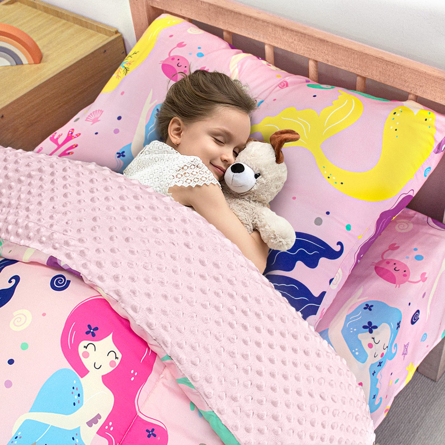 Baby Crib Bedding Set for Boy Girls, 4-Piece, Includes Pillowcase, Crib Sheet, Quilt, and Crib Fitted Sheet (Mermaid)