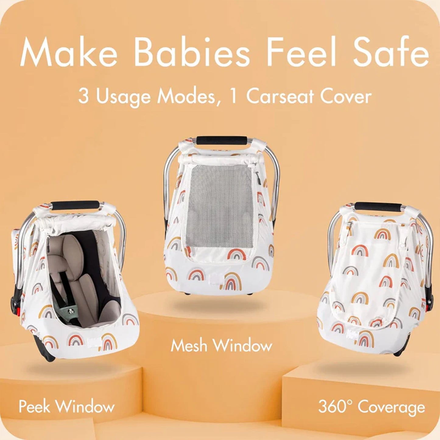 Beavtaens Car Seat Covers for Babies(White Rainbows)