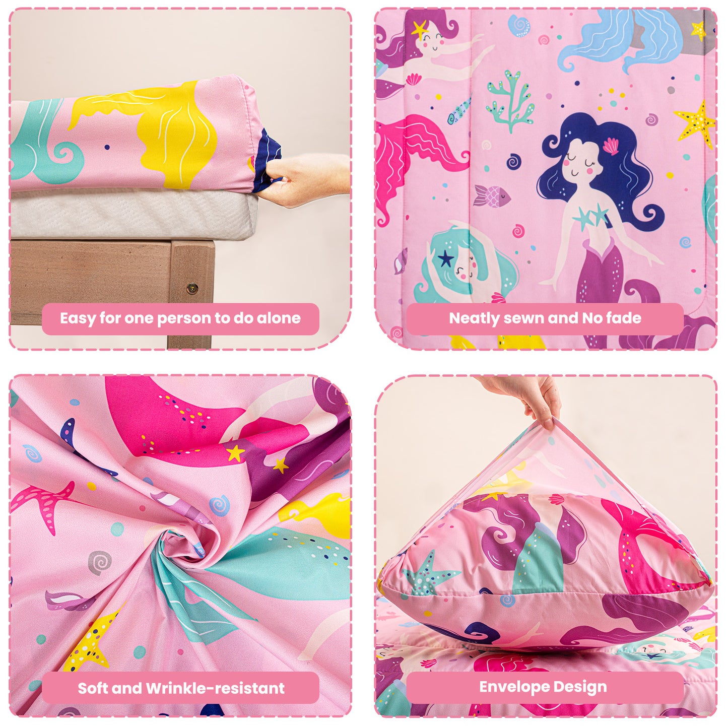 Baby Crib Bedding Set for Boy Girls, 4-Piece, Includes Pillowcase, Crib Sheet, Quilt, and Crib Fitted Sheet (Mermaid)