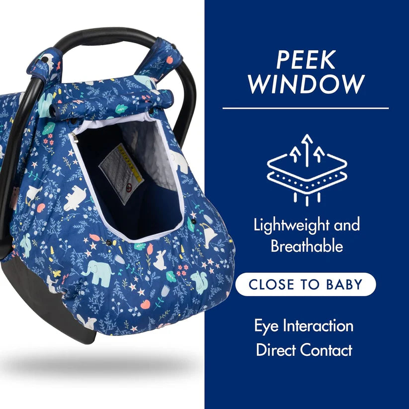 Beavtaens 3-in-1 Breathable Winter Baby Car Seat Cover with Storage Bag (Blue Animals)