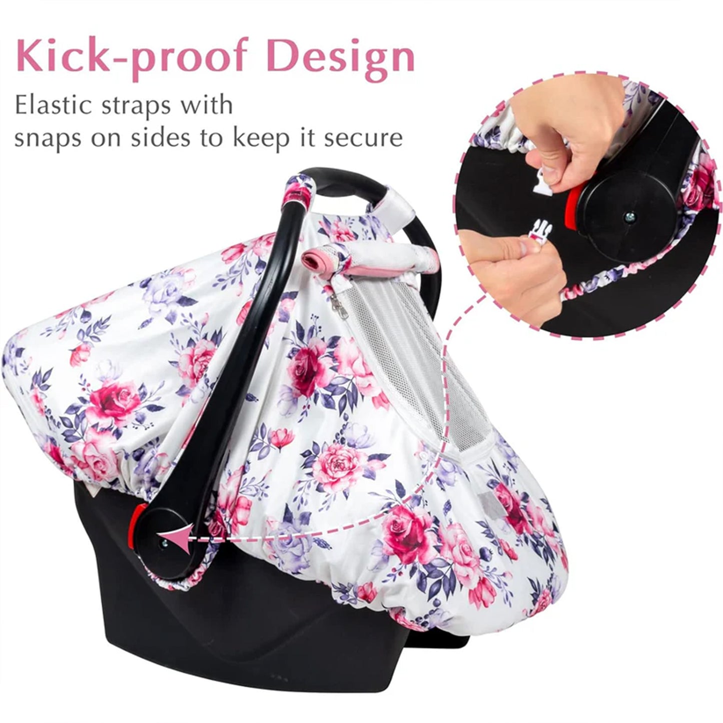 Beavtaens 3-in-1 Breathable Winter Baby Car Seat Cover with Storage Bag (Purple Flower)
