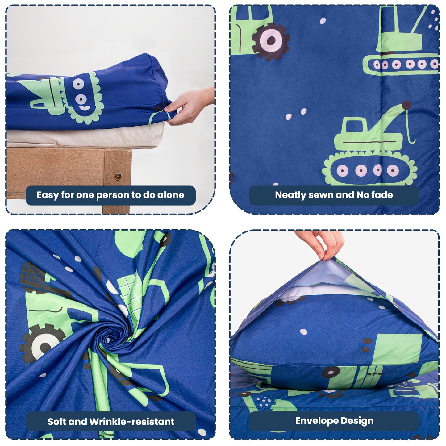 Baby Crib Bedding Set for Boy Girls, 4-Piece, Includes Pillowcase, Crib Sheet, Quilt, and Crib Fitted Sheet (Green Cars)