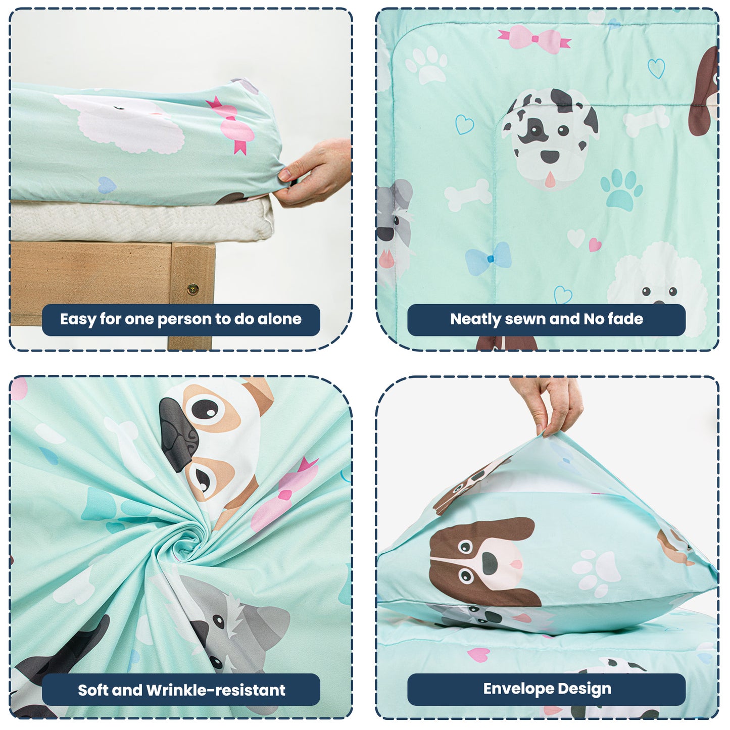 Baby Crib Bedding Set for Boy Girls, 4-Piece, Includes Pillowcase, Crib Sheet, Quilt, and Crib Fitted Sheet (Green Puppies)