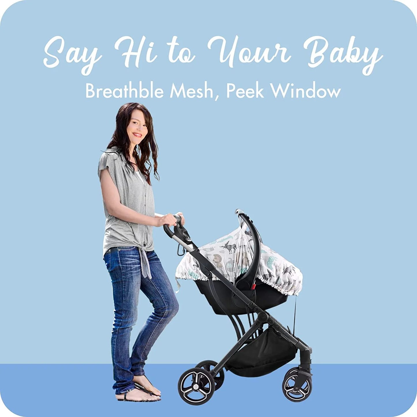 Beavtaens 3-in-1 Breathable Winter Baby Car Seat Cover with Storage Bag (White Animals)
