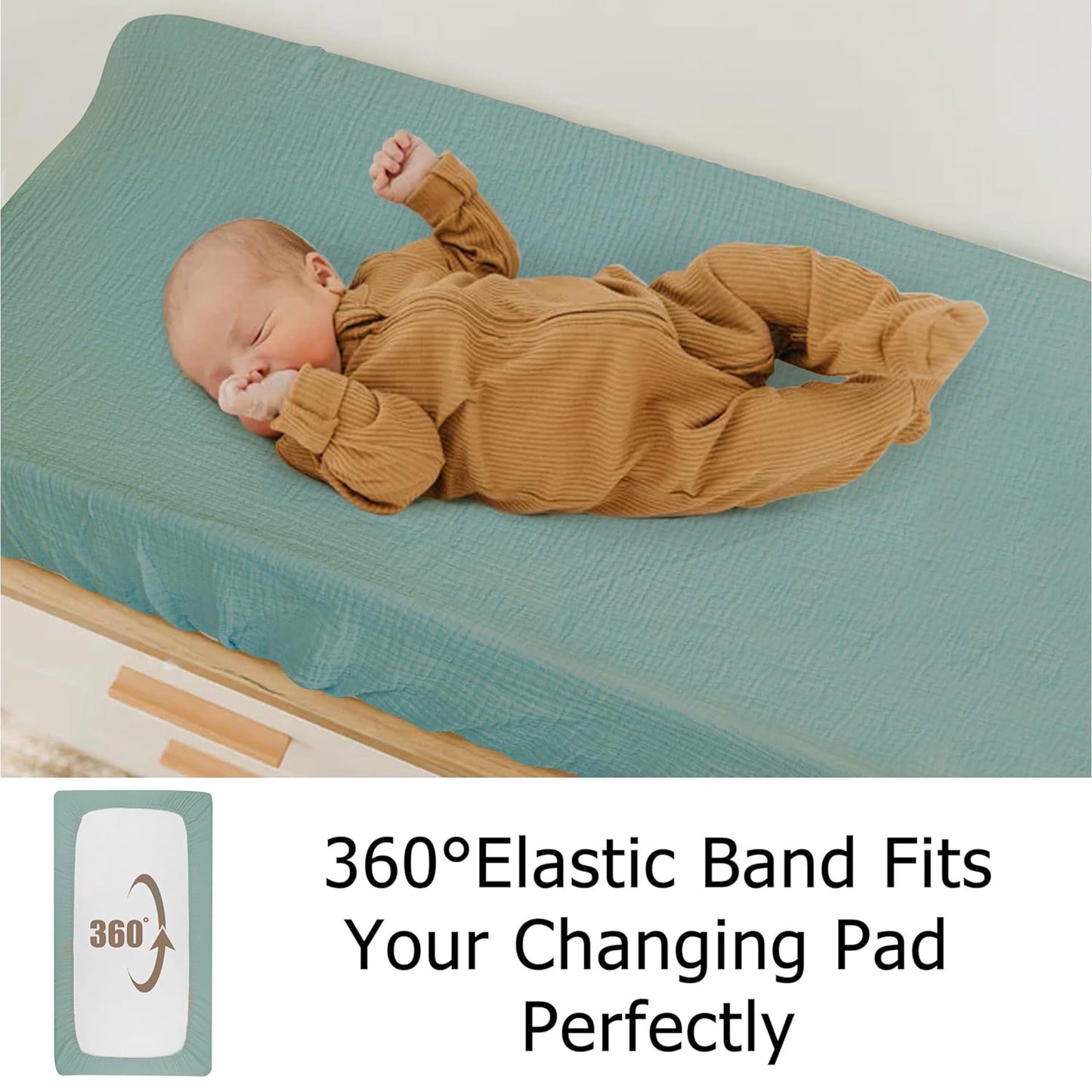 Beavtaens Muslin Changing Pad Cover, Solid Color, 100% Cotton, Washable, 3-Pack, for 0-2 Years Infant Boys Girls (Flowers)