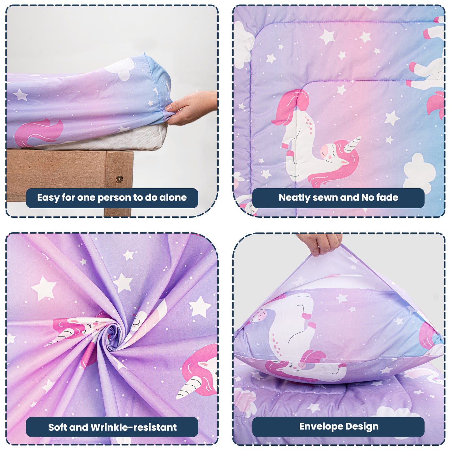 Baby Crib Bedding Set for Boy Girls, 4-Piece, Includes Pillowcase, Crib Sheet, Quilt, and Crib Fitted Sheet (Unicorn)