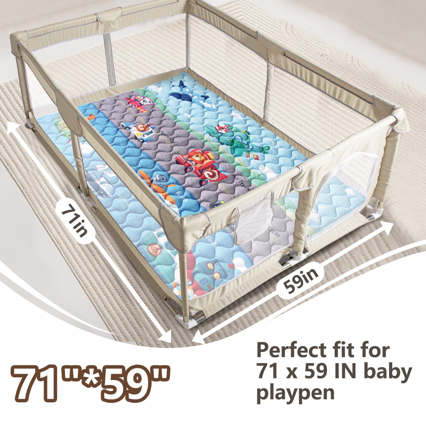 Beavtaens Baby Play Mat 71"*59" - Vehicles