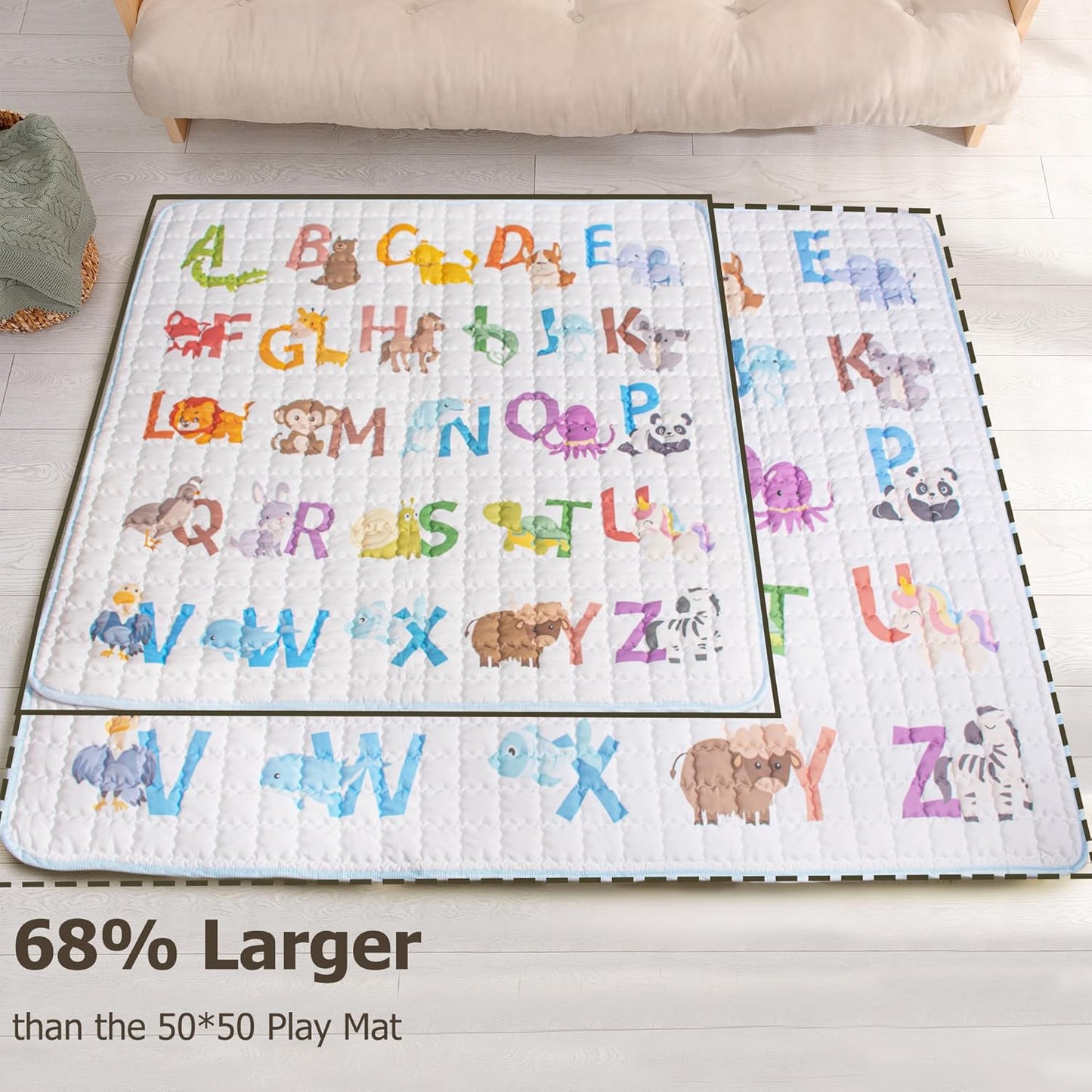 Beavtaens Baby Play Mat, 71x59 Playpen Mat (Animal Alphabets)