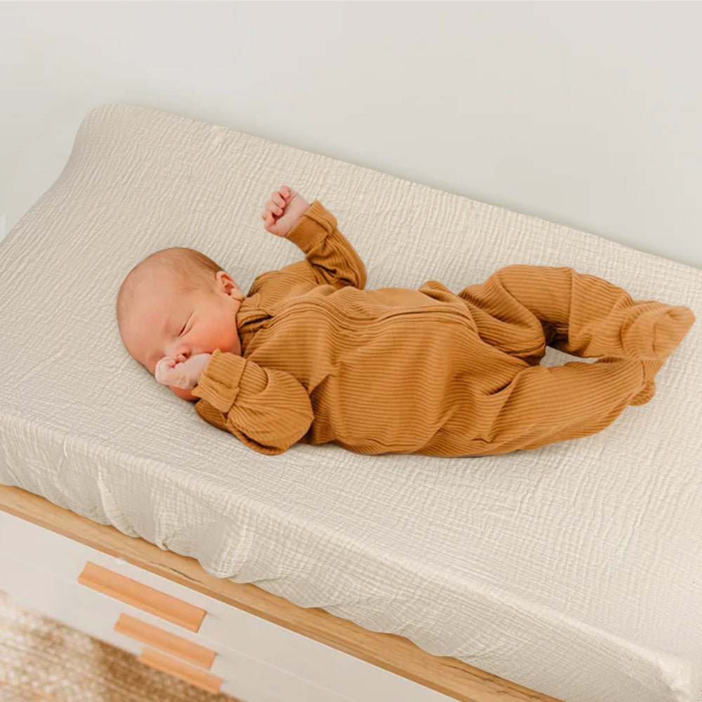 Beavtaens Muslin Changing Pad Cover, Solid Color, 100% Cotton, Washable, 3-Pack, for 0-2 Years Infant Boys Girls (Rainbows)