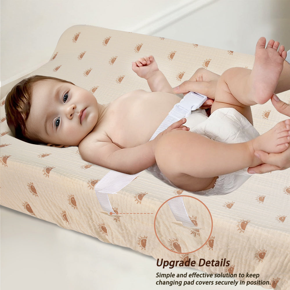 Beavtaens Muslin Changing Pad Cover, Solid Color, 100% Cotton, Washable, 3-Pack, for 0-2 Years Infant Boys Girls (Sun)