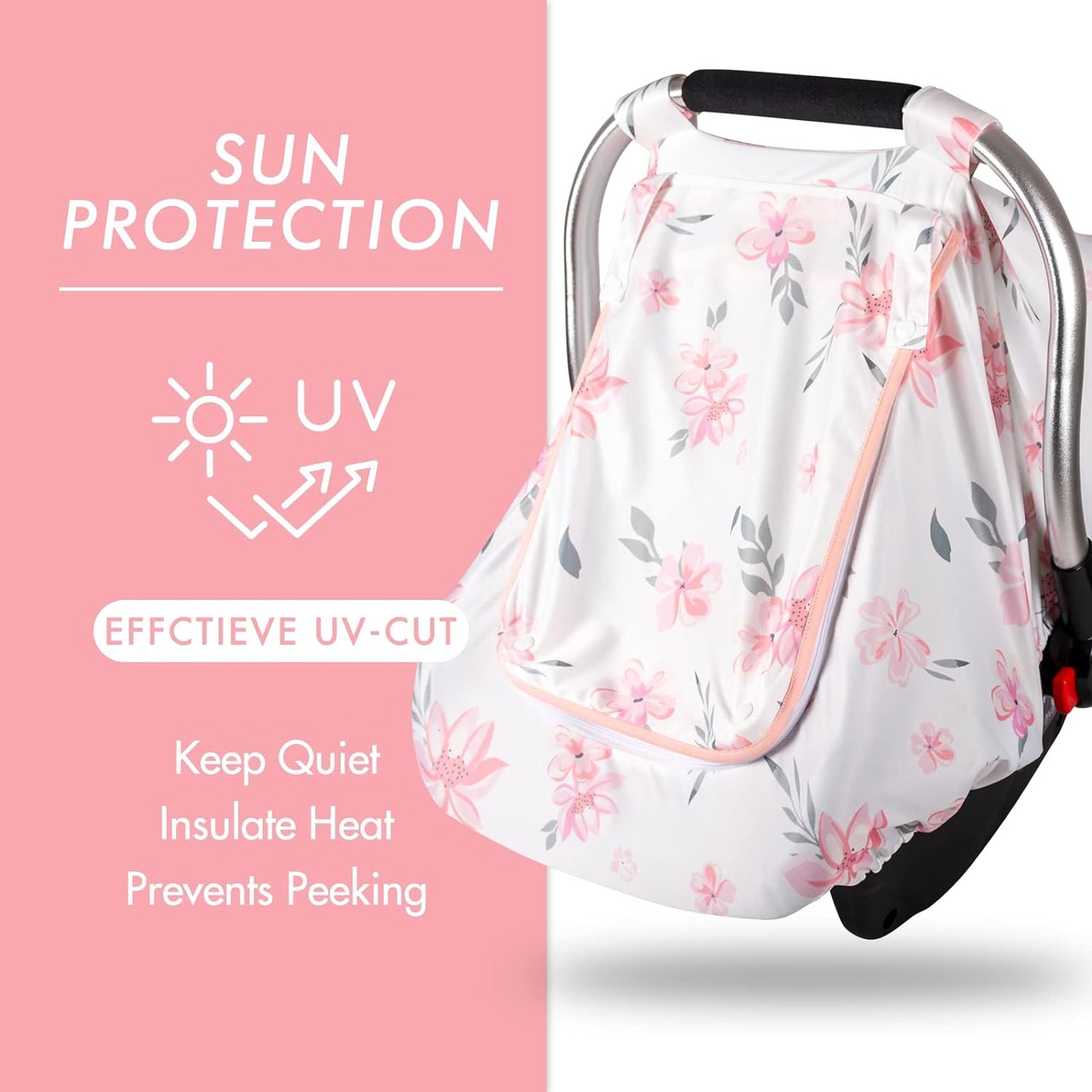 Beavtaens Car Seat Covers for Babies, Breathable and Stretchy Carseat Canopy with Large Window, Kick-Proof & Windproof, for Boys Girls(Flowers)