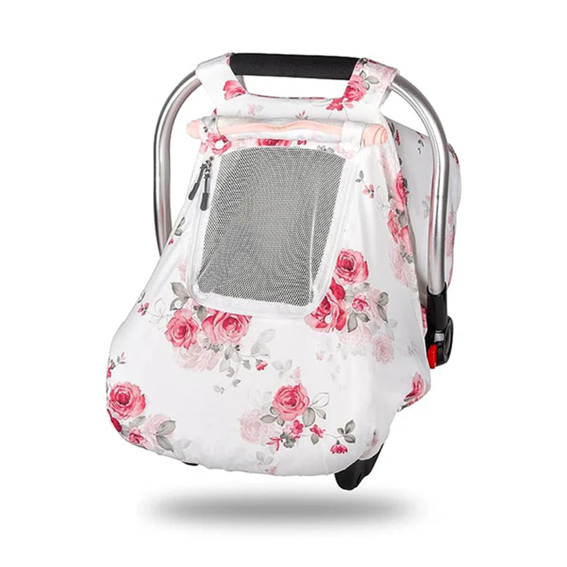 Beavtaens 3-in-1 Breathable Winter Baby Car Seat Cover with Storage Bag (Pink Flower)