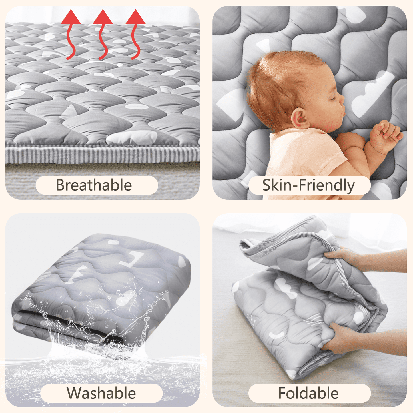 Beavtaens Baby Play Mat 71"*59" - Boho Grey