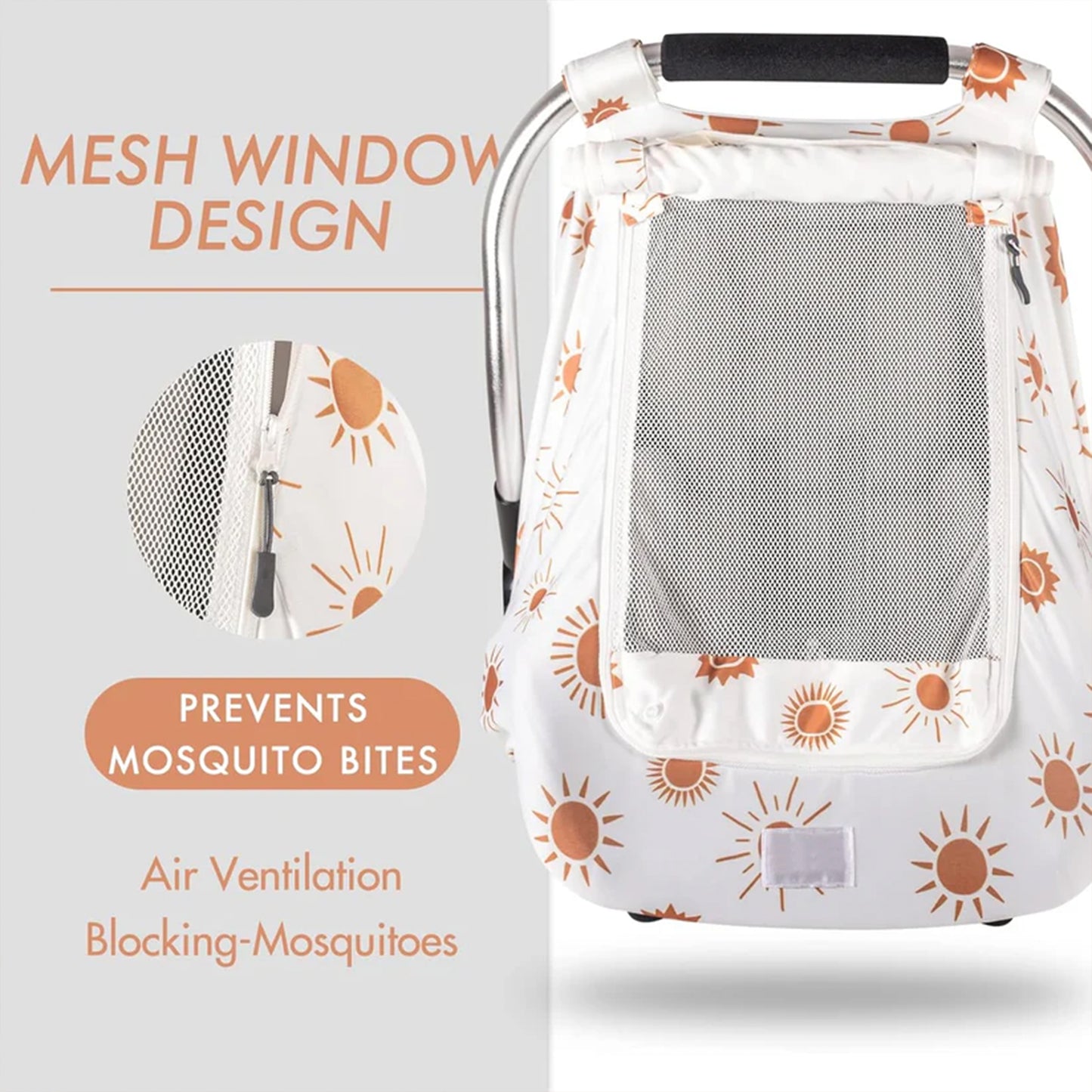 Beavtaens Car Seat Covers for Babies, Large Window Baby Car Seat Covers, Stretchy Carseat Canopy with Breathable Peekaboo, Kick-Proof & Windproof Infant Carseat Cover for Boys Girls (Sun)