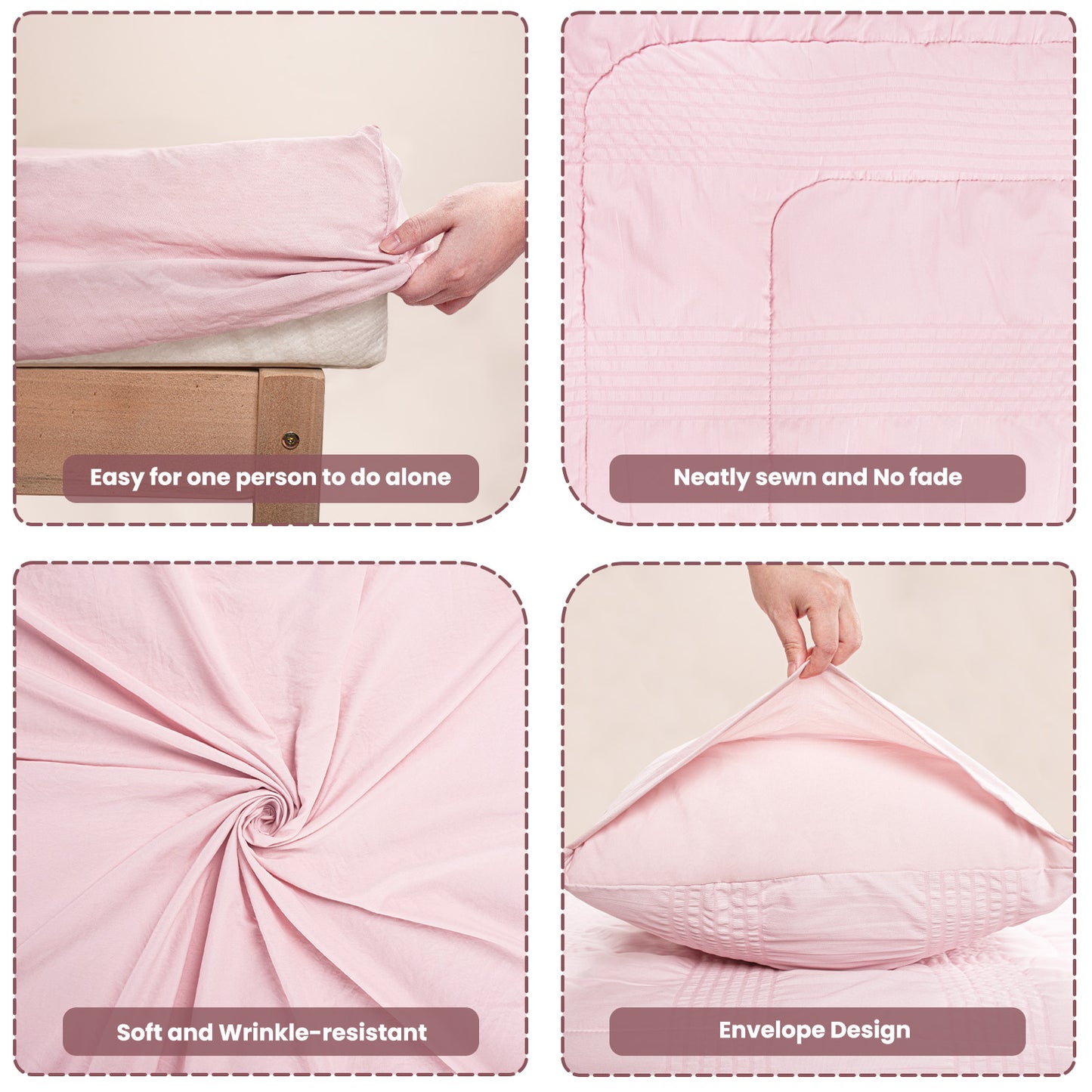 Baby Crib Bedding Set for Boy Girls, 4-Piece, Includes Pillowcase, Crib Sheet, Quilt, and Crib Fitted Sheet (Pink)