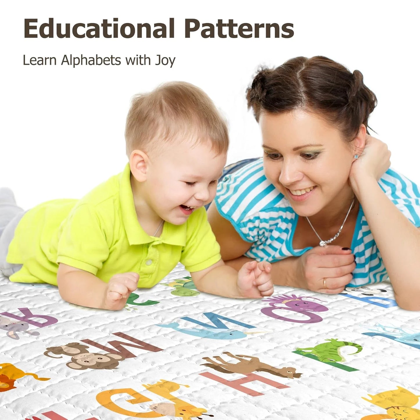 Beavtaens Baby Play Mat, 71x59 Playpen Mat (Animal Alphabets)