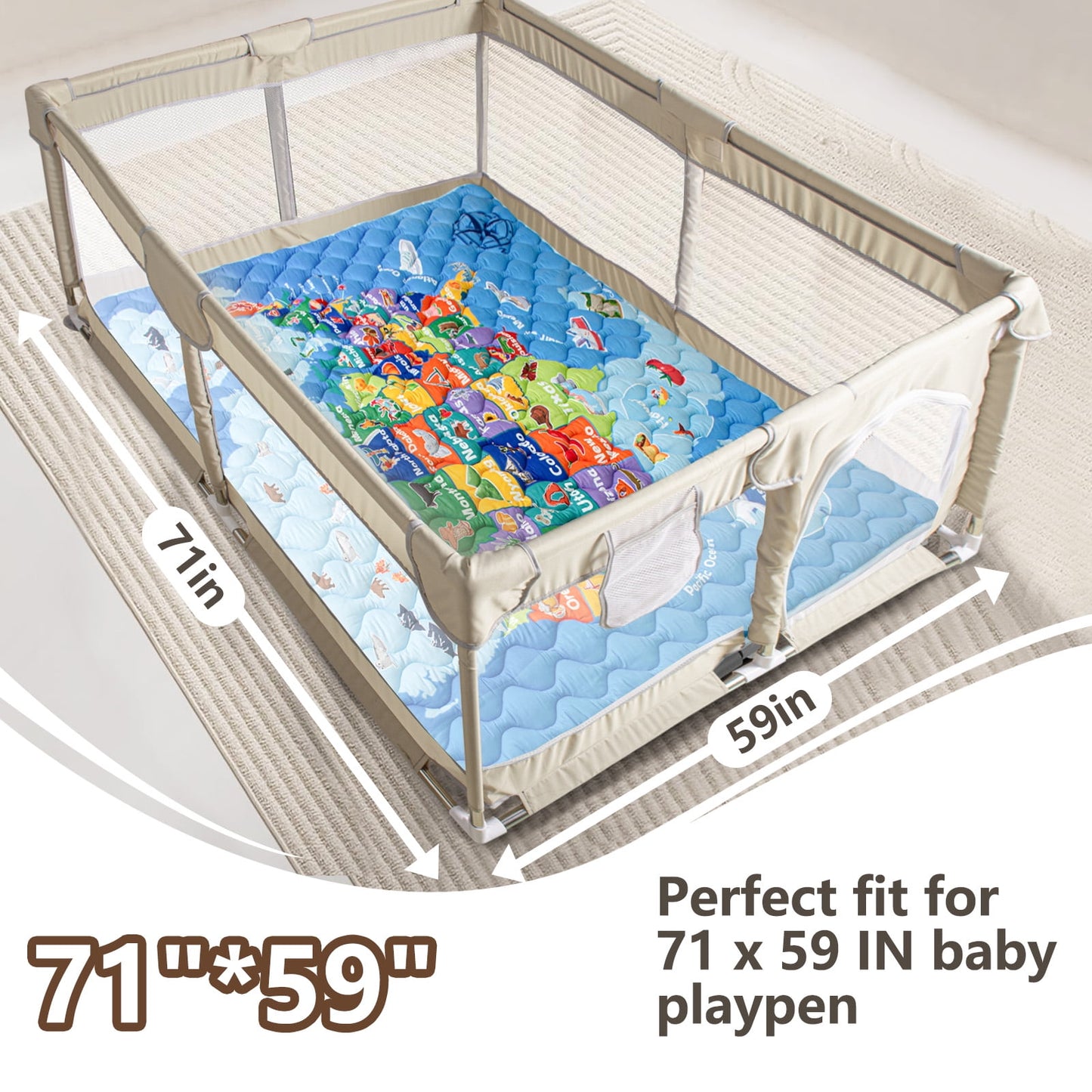Beavtaens Baby Play Mat 71"*59" - Map