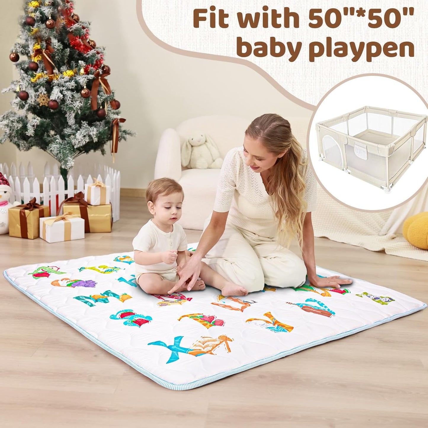 Beavtaens Baby Play Mat: Foam 50" X 50" Playpen Mat (Alphabets)