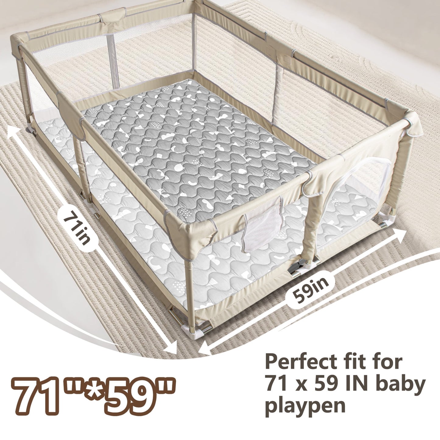 Beavtaens Baby Play Mat 71"*59" - Boho Grey