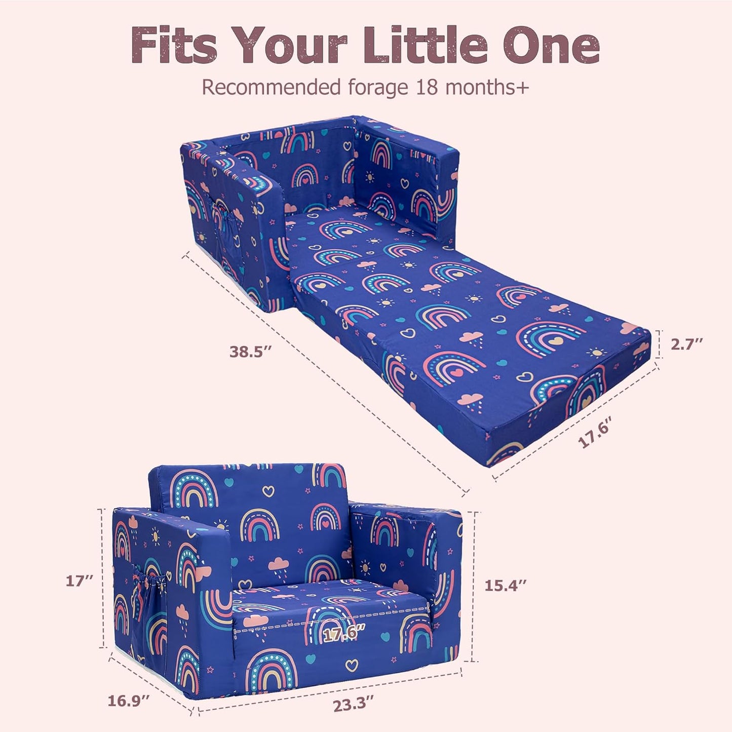 Beavtaens Kids Couch (Blue Rainbows)