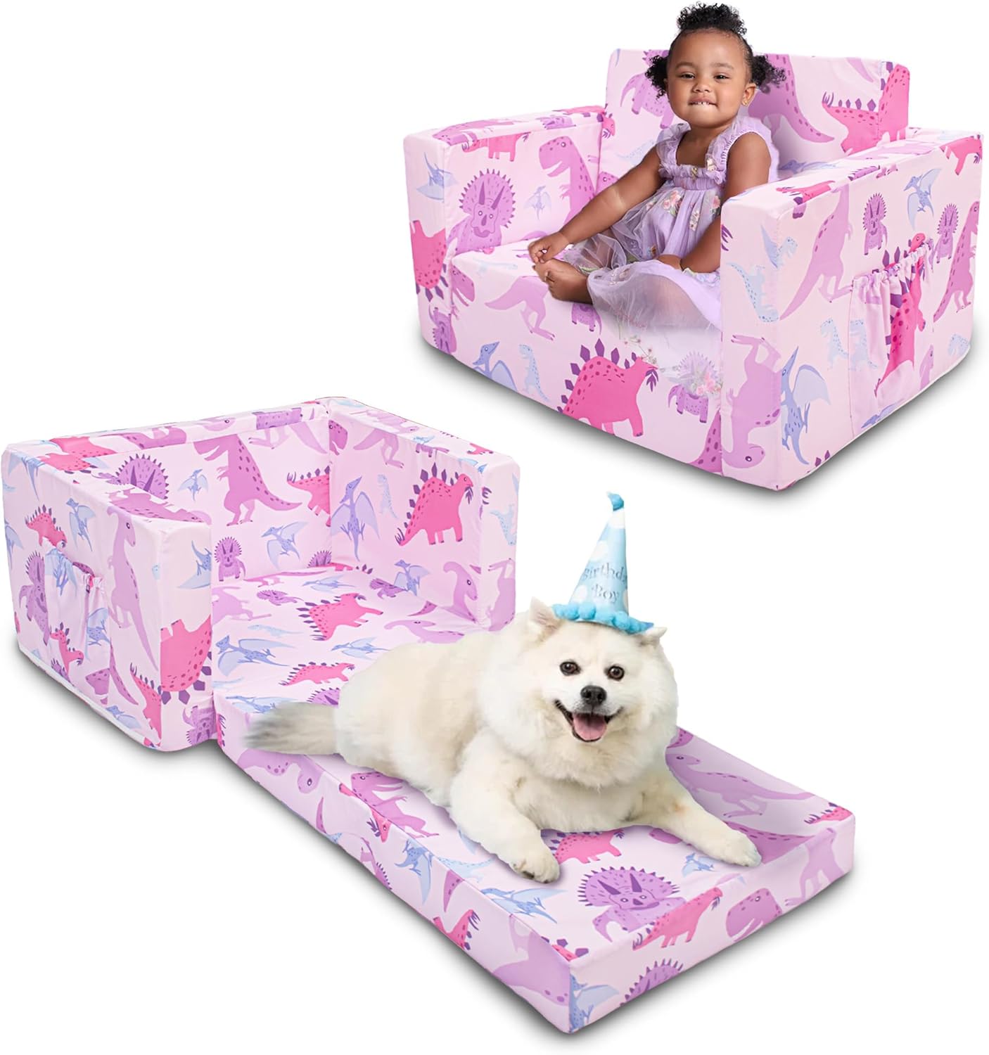 Beavtaens Kids Couch (Pink Dinosaurs)