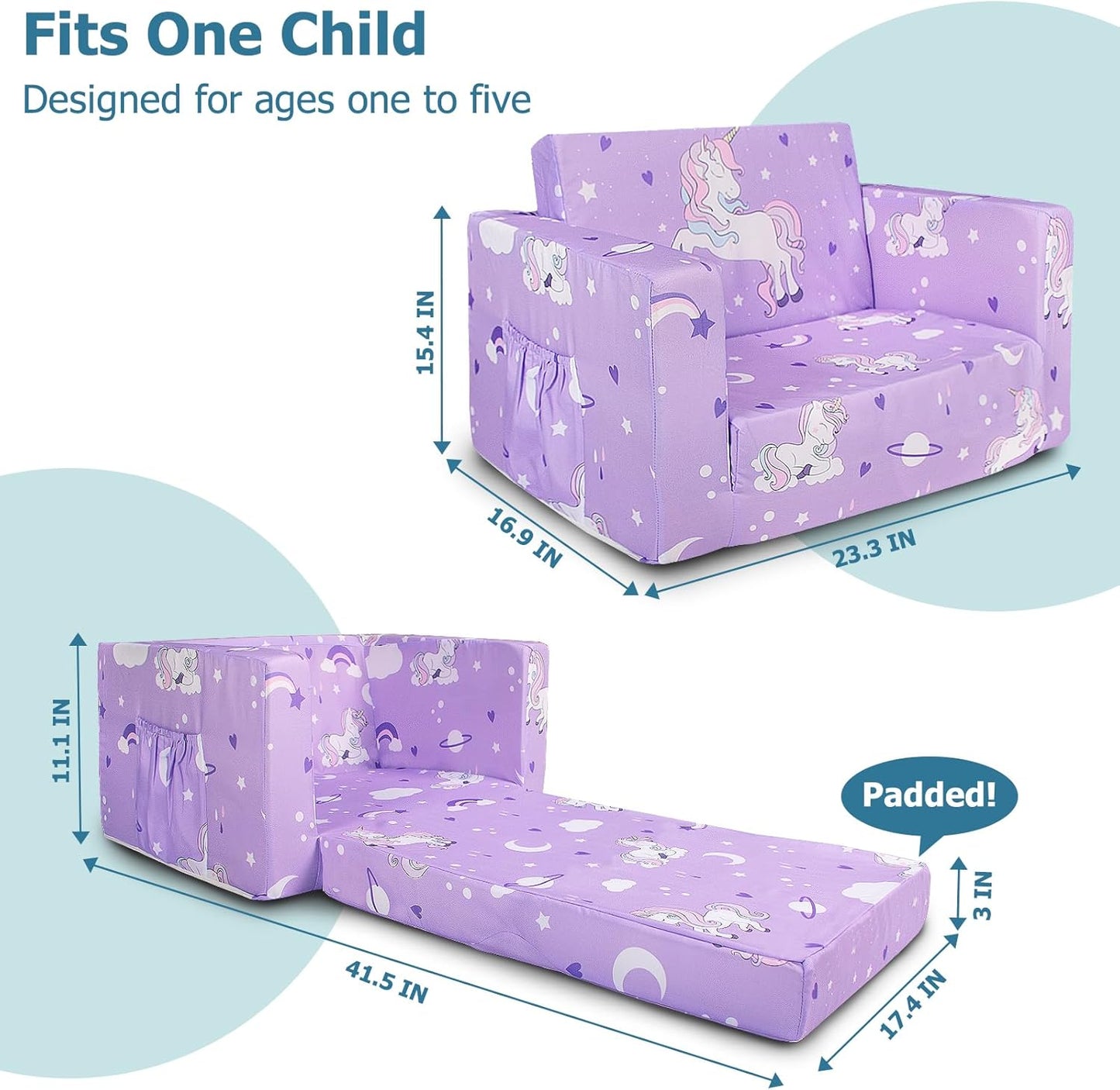 Beavtaens Kids Couch (Purple Unicorn)