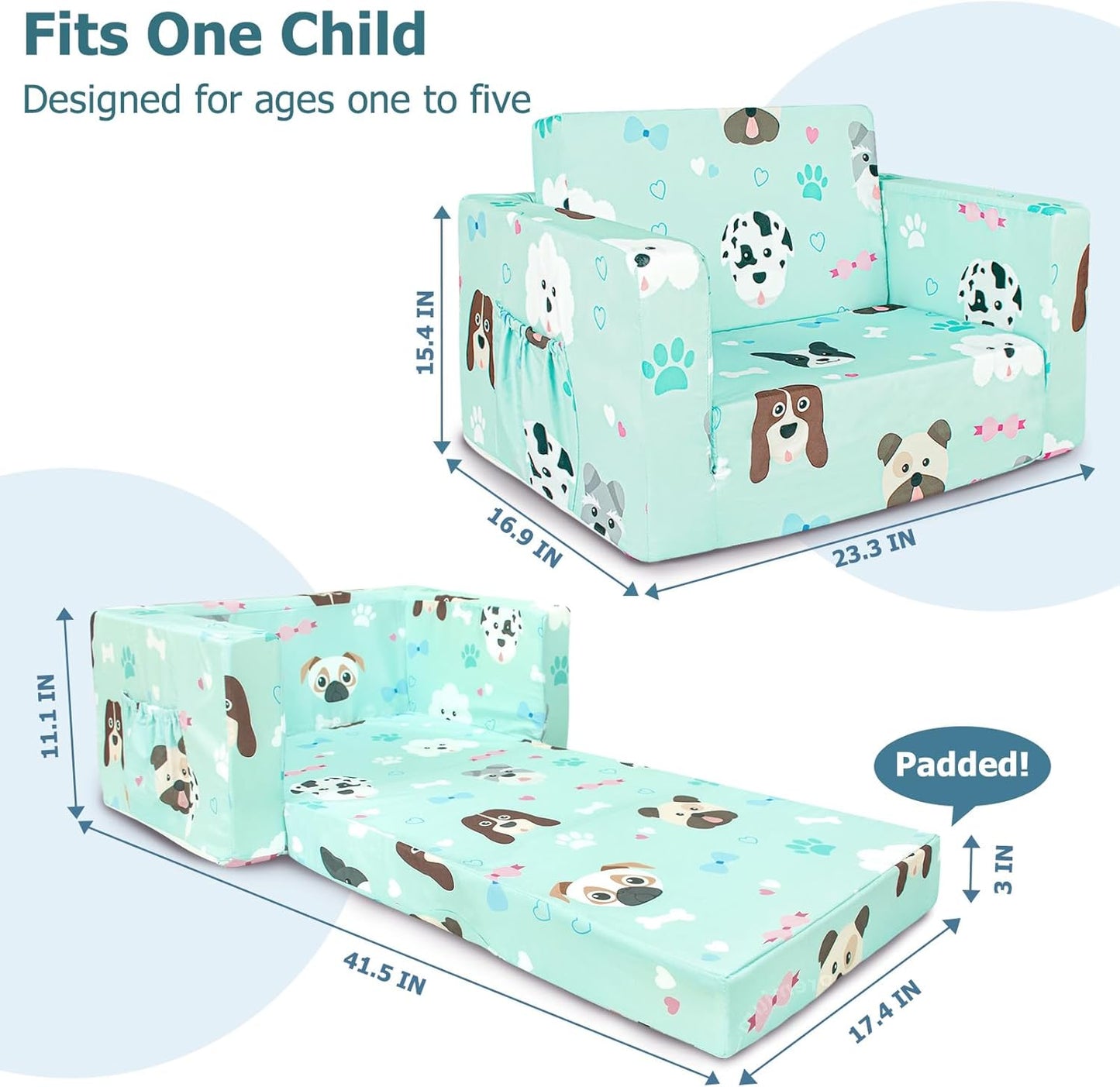 Beavtaens Kids Couch (Green Puppies)