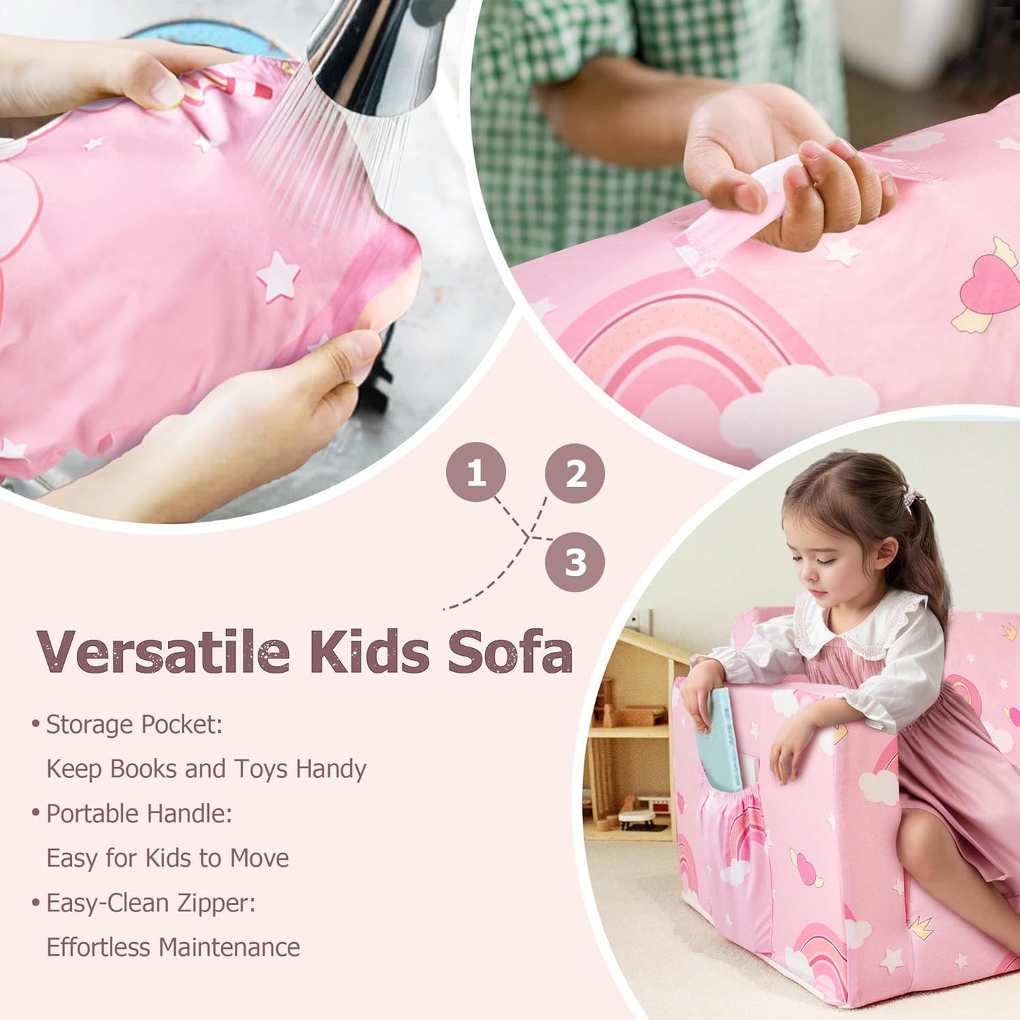 Beavtaens Kids Couch (Pink Rainbows)