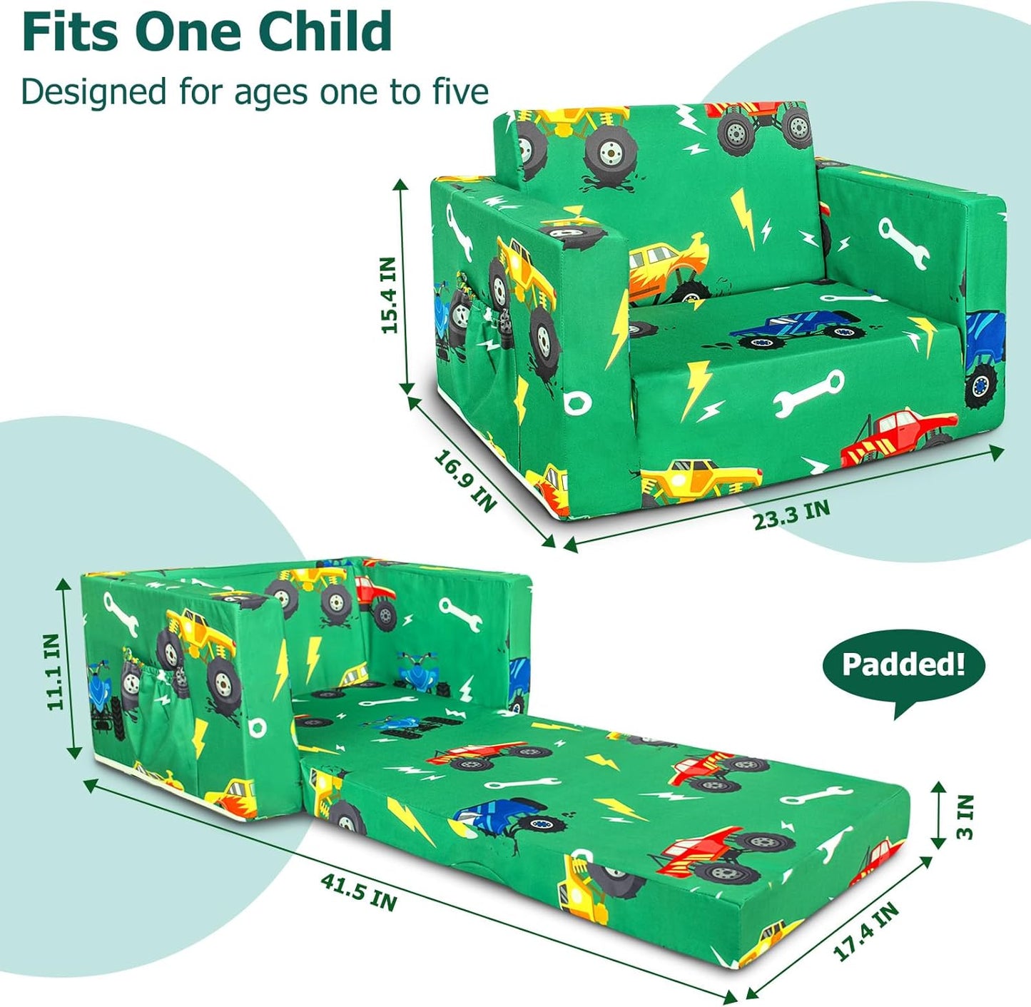 Beavtaens Kids Couch (Green Cars)