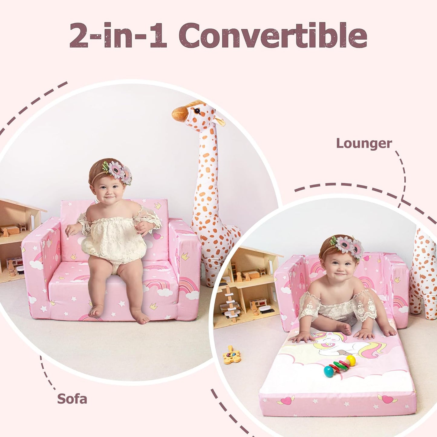 Beavtaens Kids Couch (Pink Rainbows)