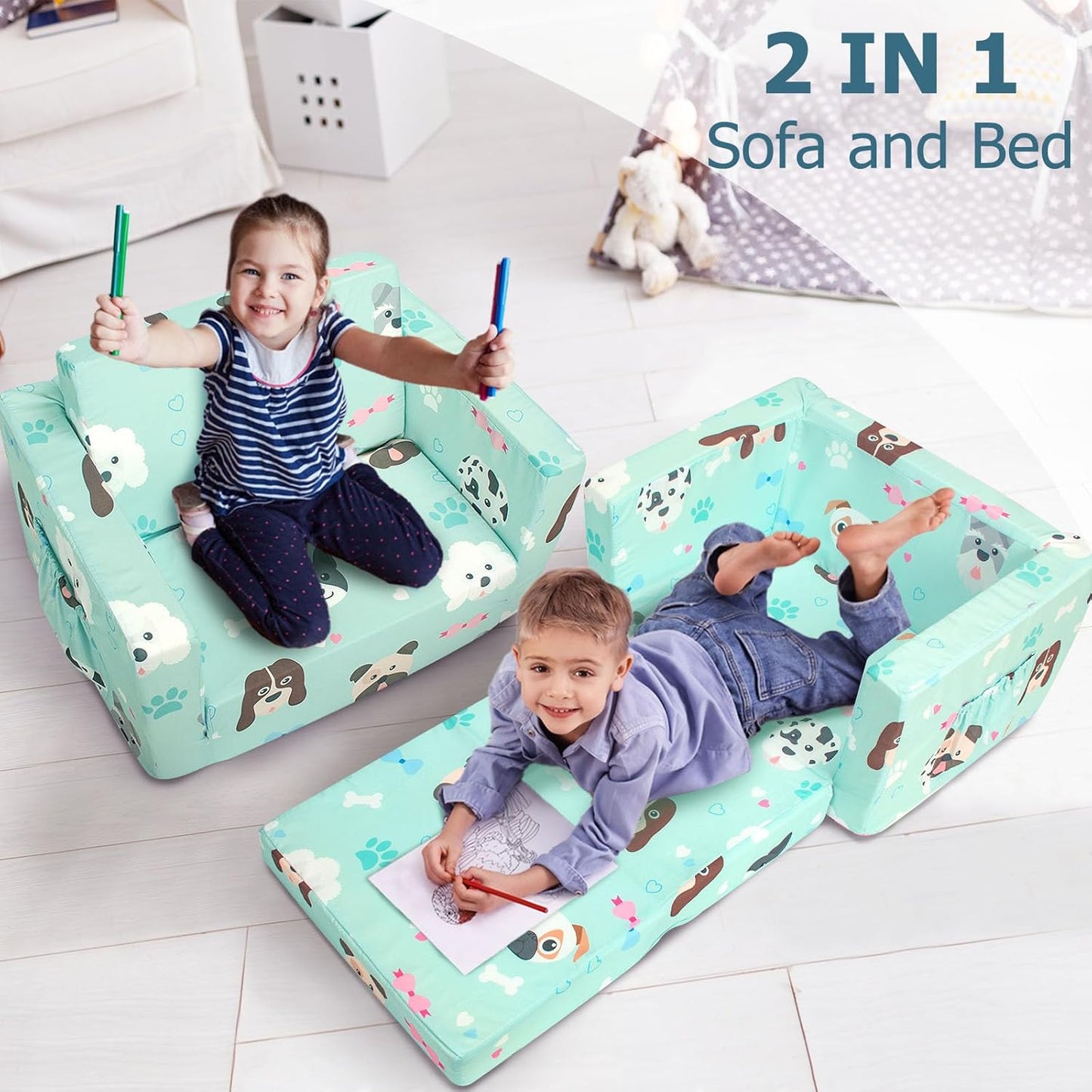 Beavtaens Kids Couch (Green Puppies)